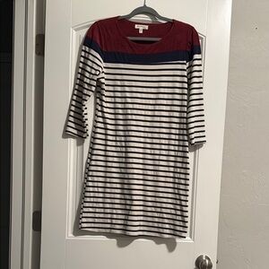 Monteau Women's Striped Dress with Red and Navy Accents